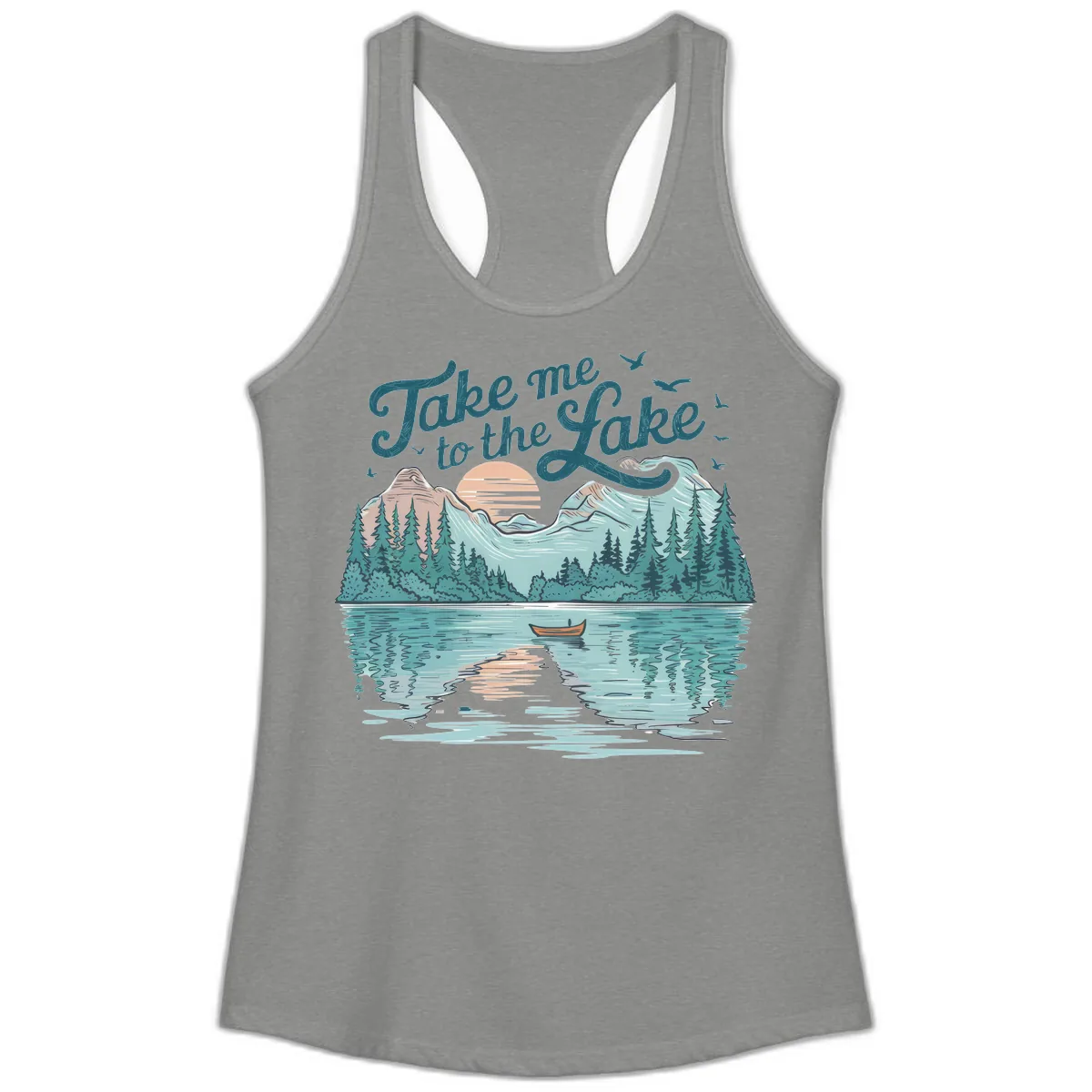 Take Me To The Lake Scenic Design Ladies Tank in Heather Grey