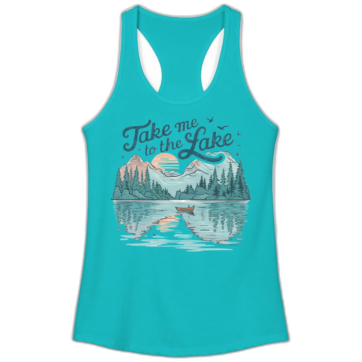 Take Me To The Lake Scenic Design Ladies Tank in Tahiti Blue