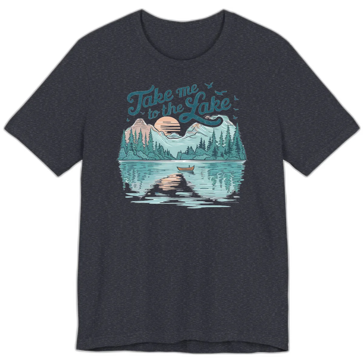 Take Me To The Lake Scenic Design Premium T-Shirt in Heather Navy