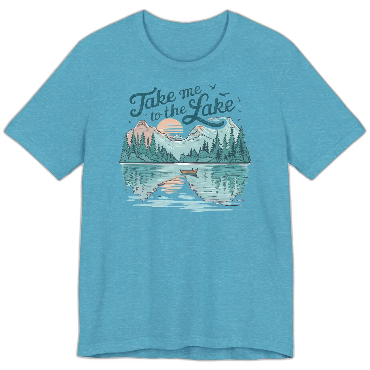 Take Me To The Lake Scenic Design Premium T-Shirt in Heather Aqua