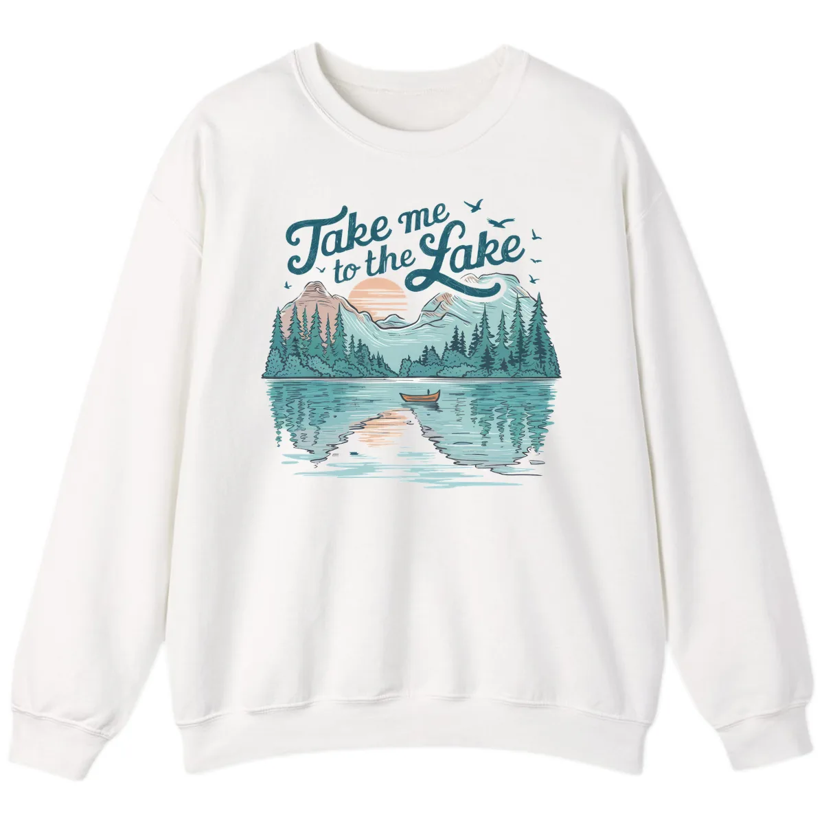 Take Me To The Lake Scenic Design Sweatshirt in White