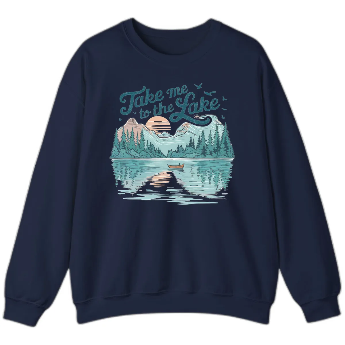 Take Me To The Lake Scenic Design Sweatshirt in Navy
