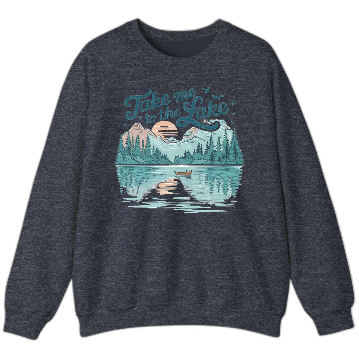 Take Me To The Lake Scenic Design Sweatshirt in Heather Sport Dark Navy