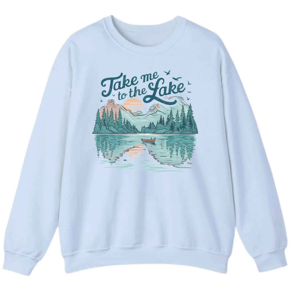 Take Me To The Lake Scenic Design Sweatshirt in Light Blue