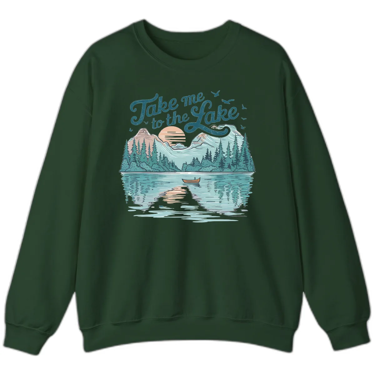 Take Me To The Lake Scenic Design Sweatshirt in Forest Green