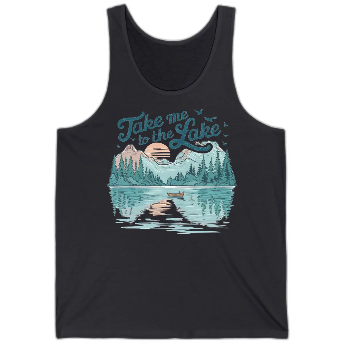 Take Me To The Lake Scenic Design Tank in Dark Grey