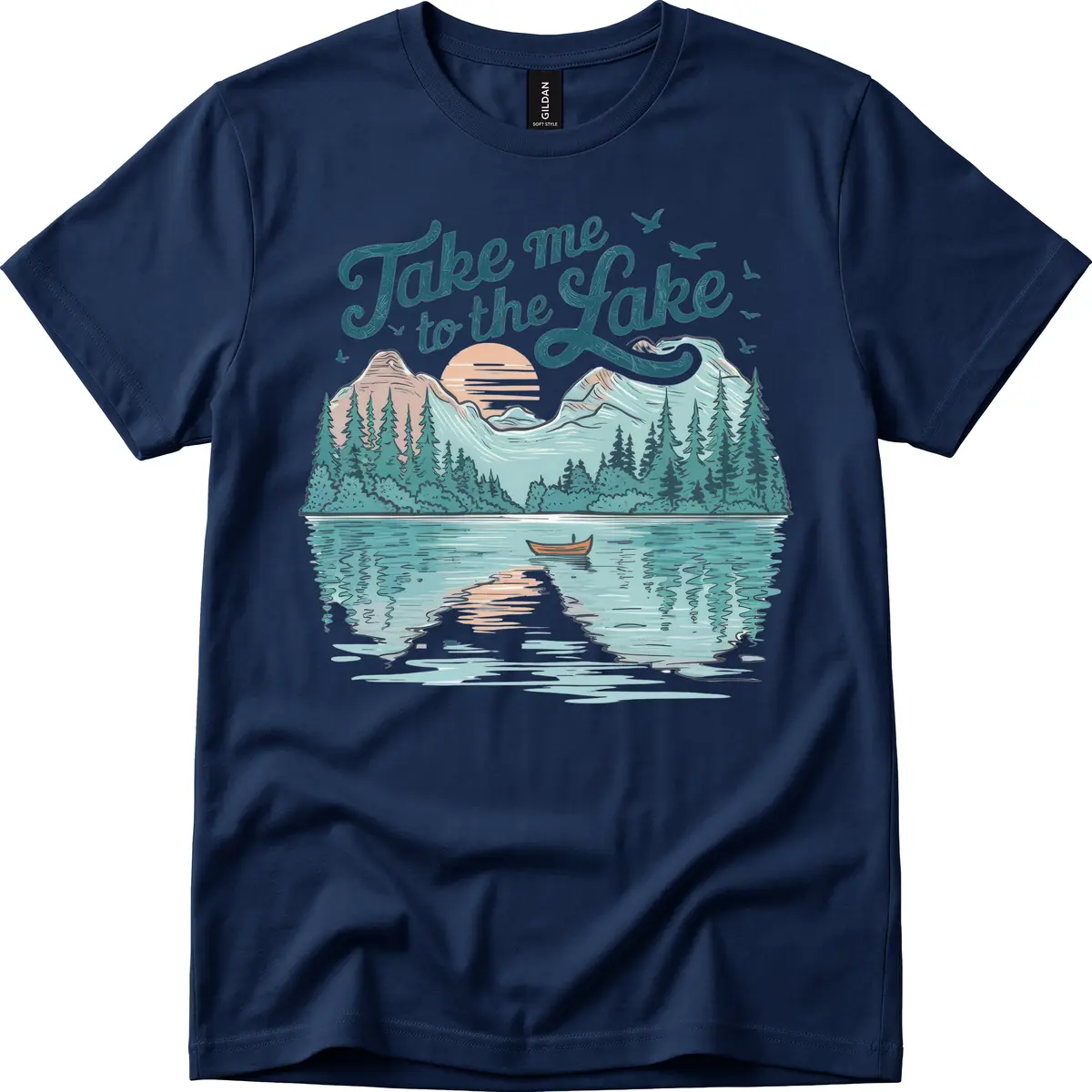 Take Me To The Lake Scenic Design T-Shirt in Navy