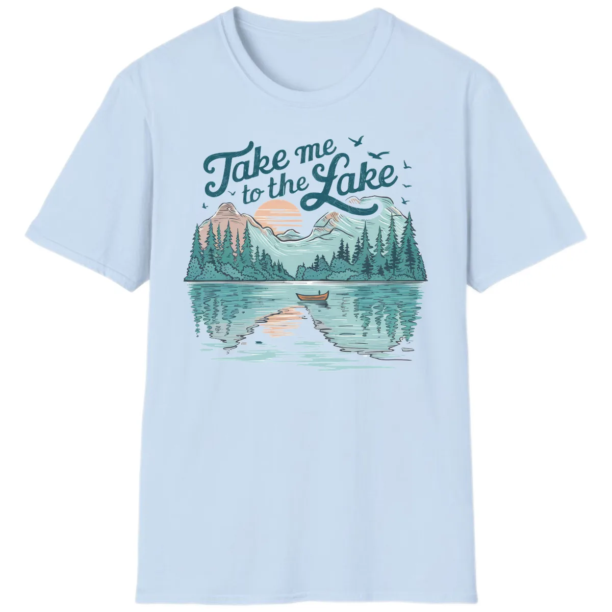 Take Me To The Lake Scenic Design T-Shirt in Light Blue