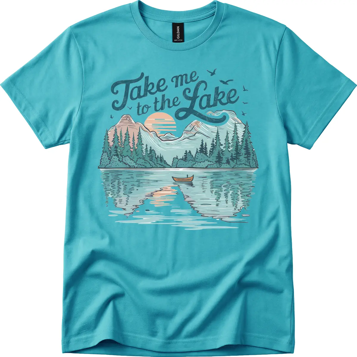 Take Me To The Lake Scenic Design T-Shirt in Tropical Blue