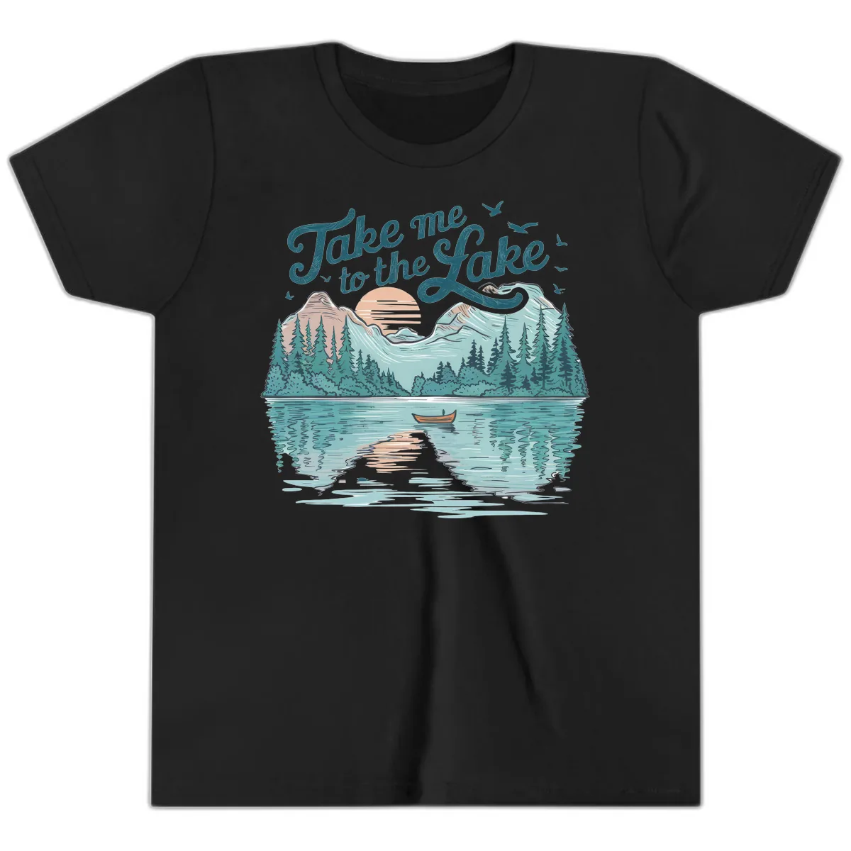 Take Me To The Lake Scenic Design Youth T-Shirt in Black