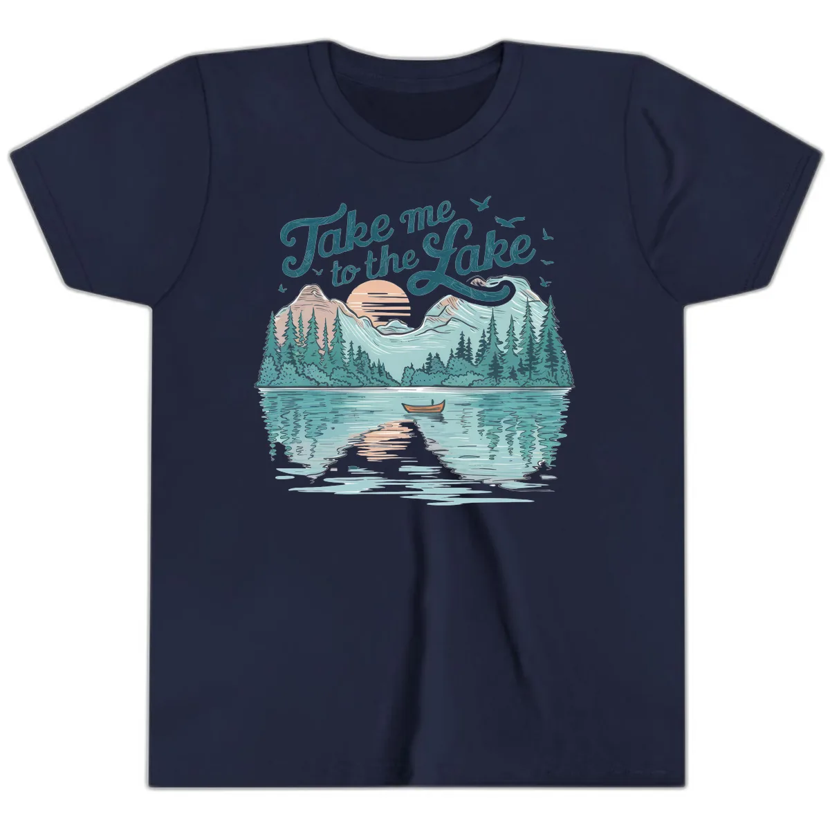 Take Me To The Lake Scenic Design Youth T-Shirt in Navy