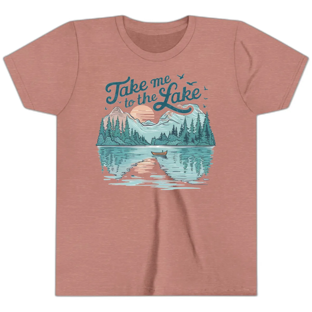 Take Me To The Lake Scenic Design Youth T-Shirt in Heather Mauve