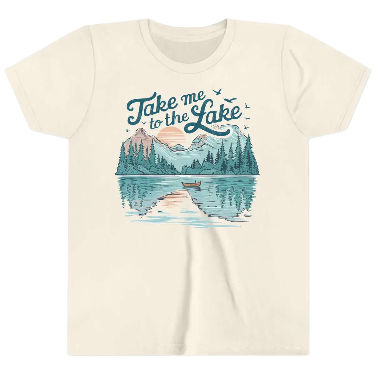 Take Me To The Lake Scenic Design Youth T-Shirt in Natural