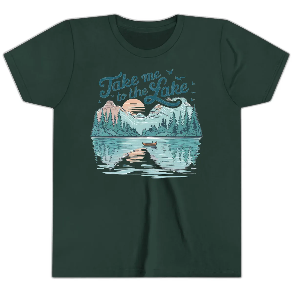 Take Me To The Lake Scenic Design Youth T-Shirt in Forest