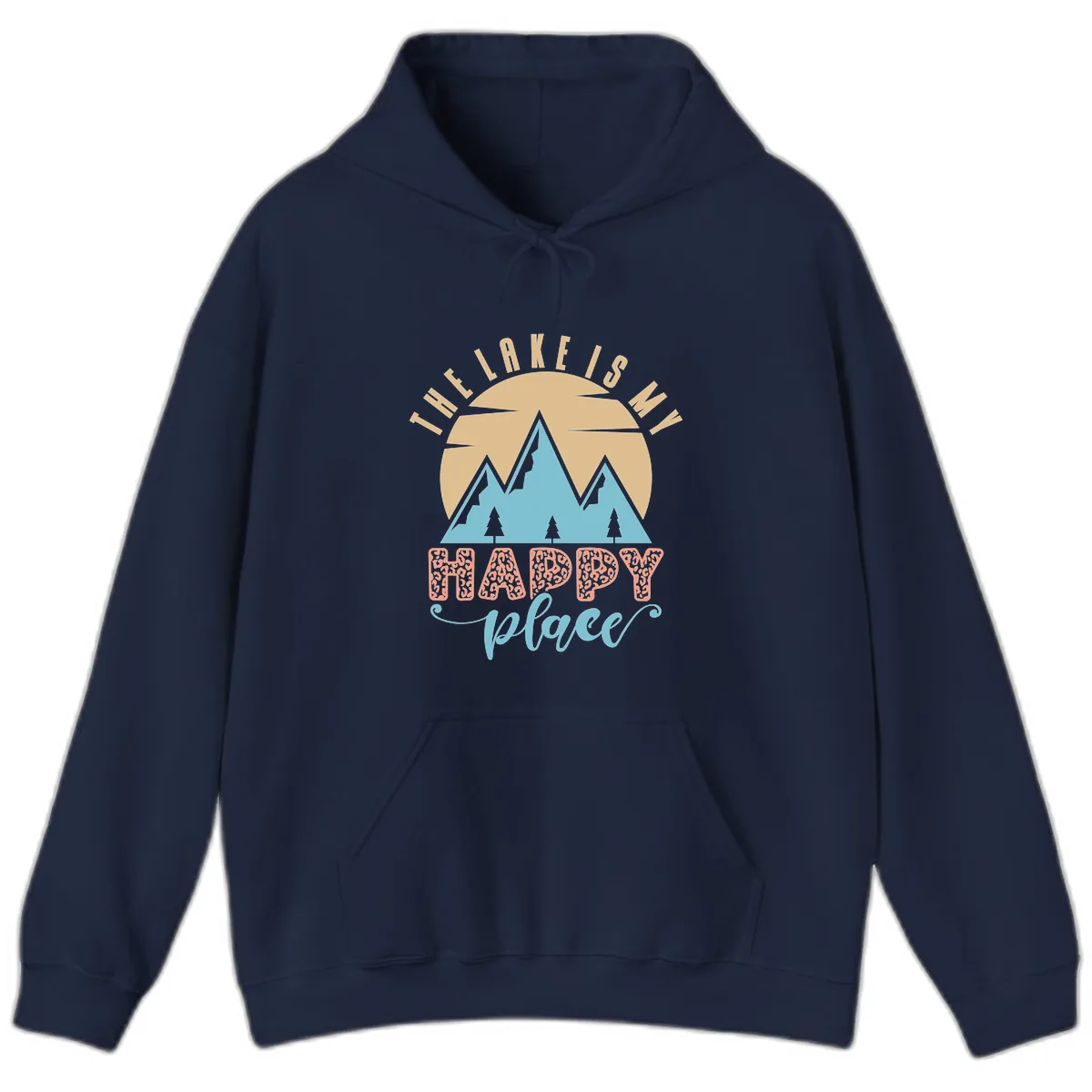 The Lake Is My Happy Place Design Hoodie in Navy