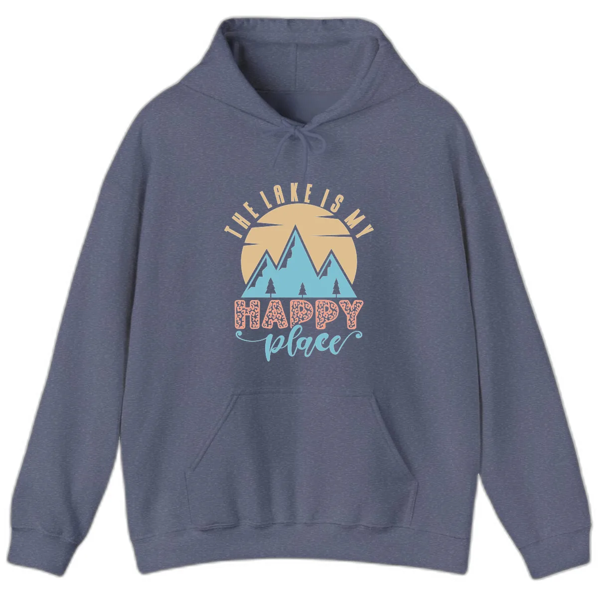 The Lake Is My Happy Place Design Hoodie in Heather Navy