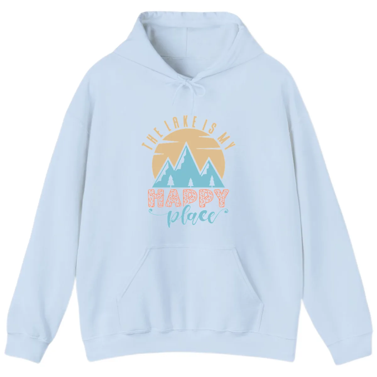 The Lake Is My Happy Place Design Hoodie in Light Blue