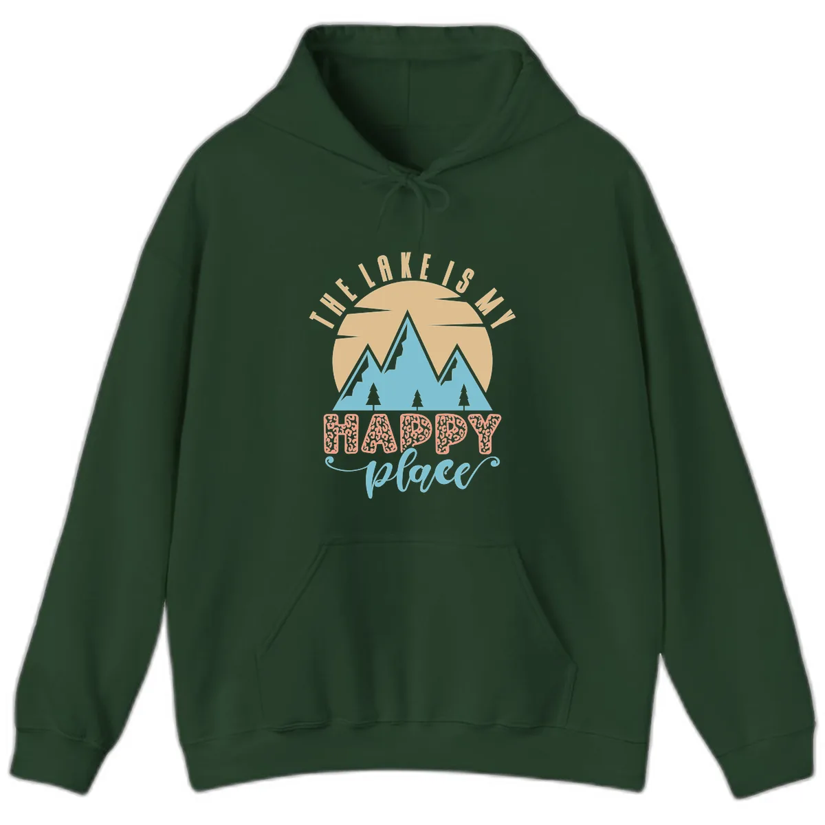 The Lake Is My Happy Place Design Hoodie in Forest Green