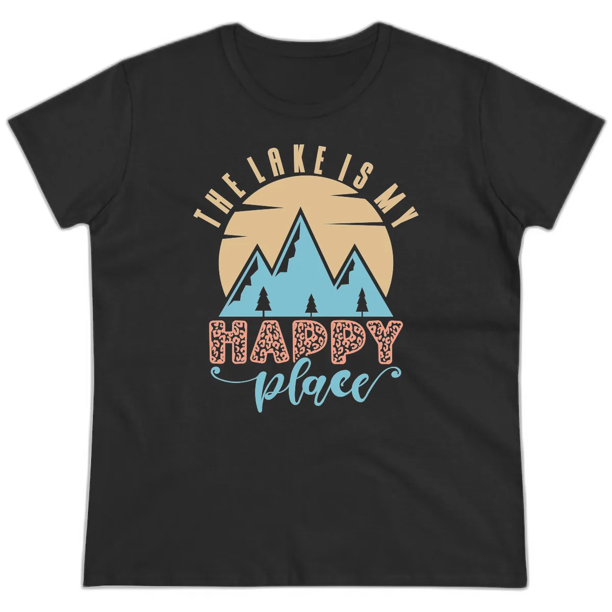 The Lake Is My Happy Place Design Ladies Tee in Black