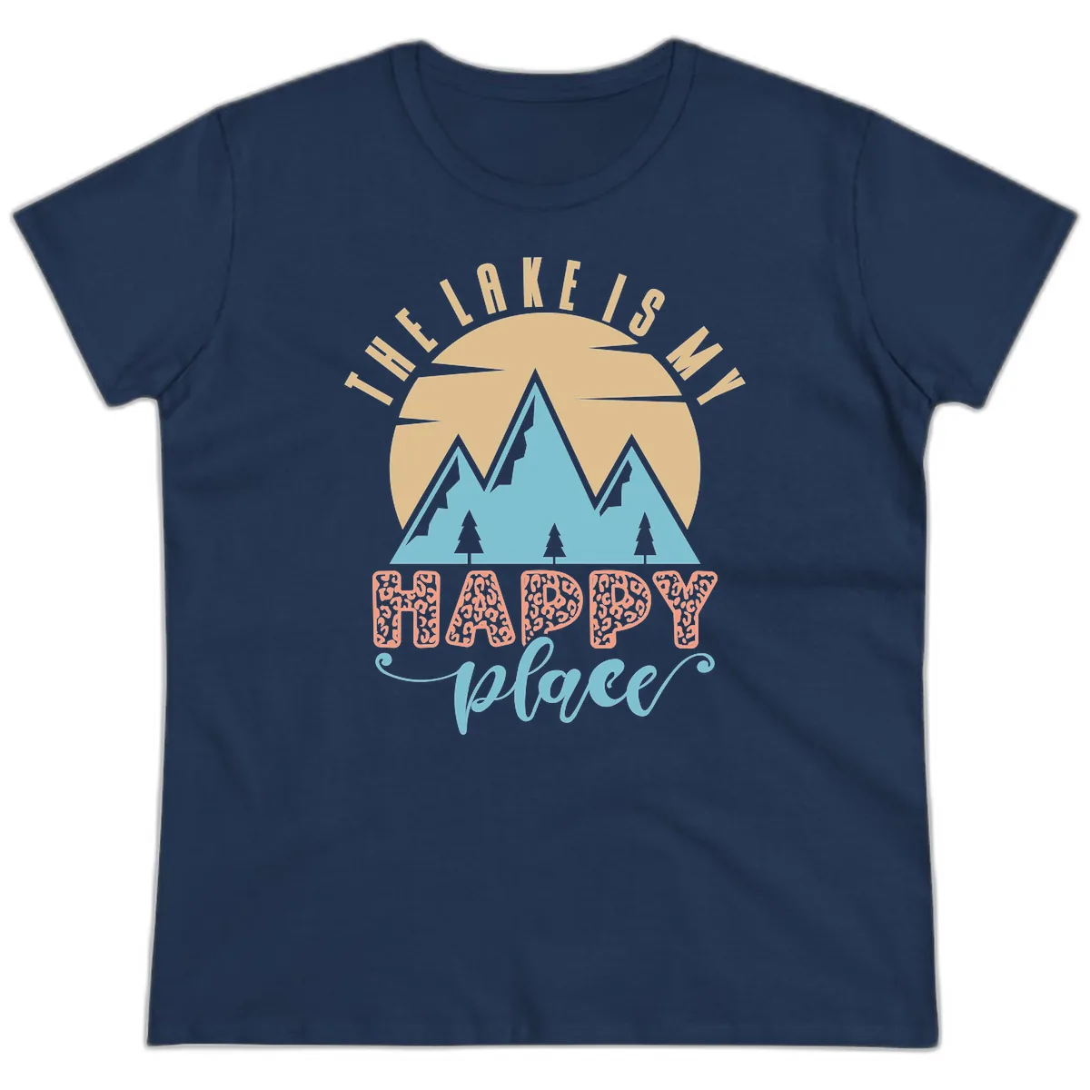 The Lake Is My Happy Place Design Ladies Tee in Navy