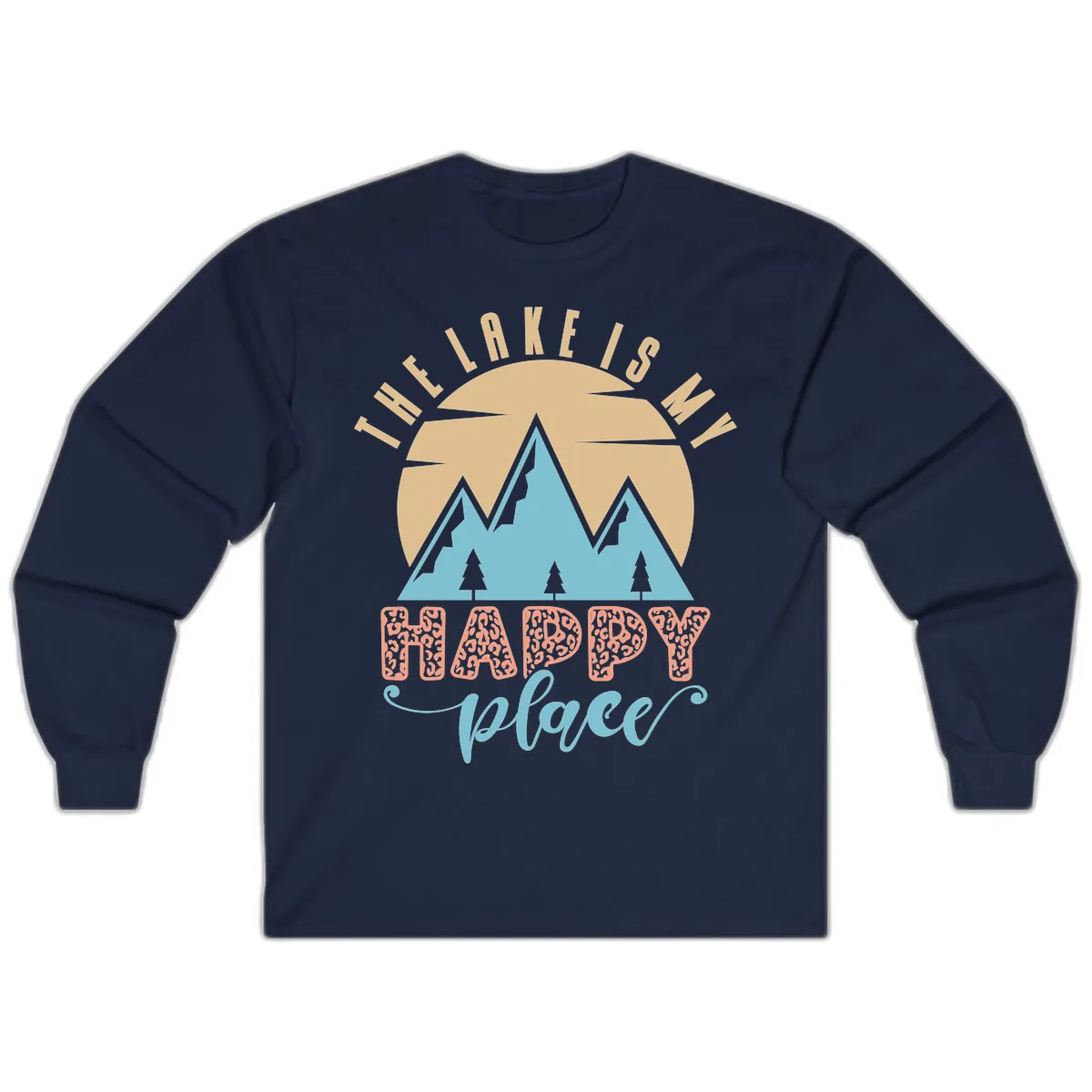 The Lake Is My Happy Place Design Long Sleeve in Navy