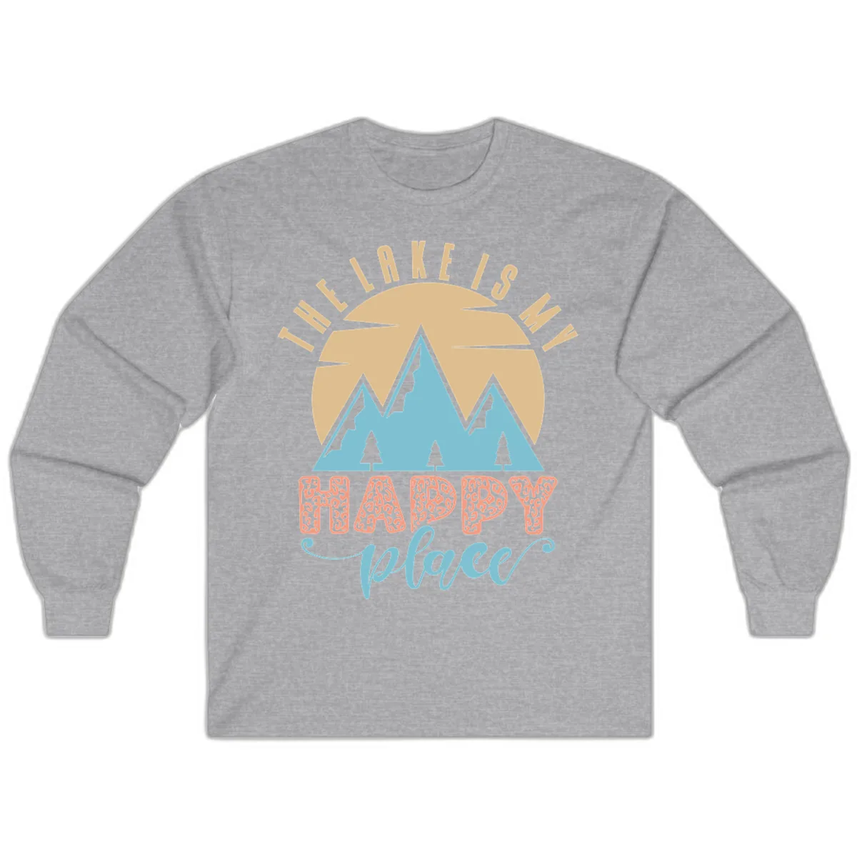 The Lake Is My Happy Place Design Long Sleeve in Sport Grey