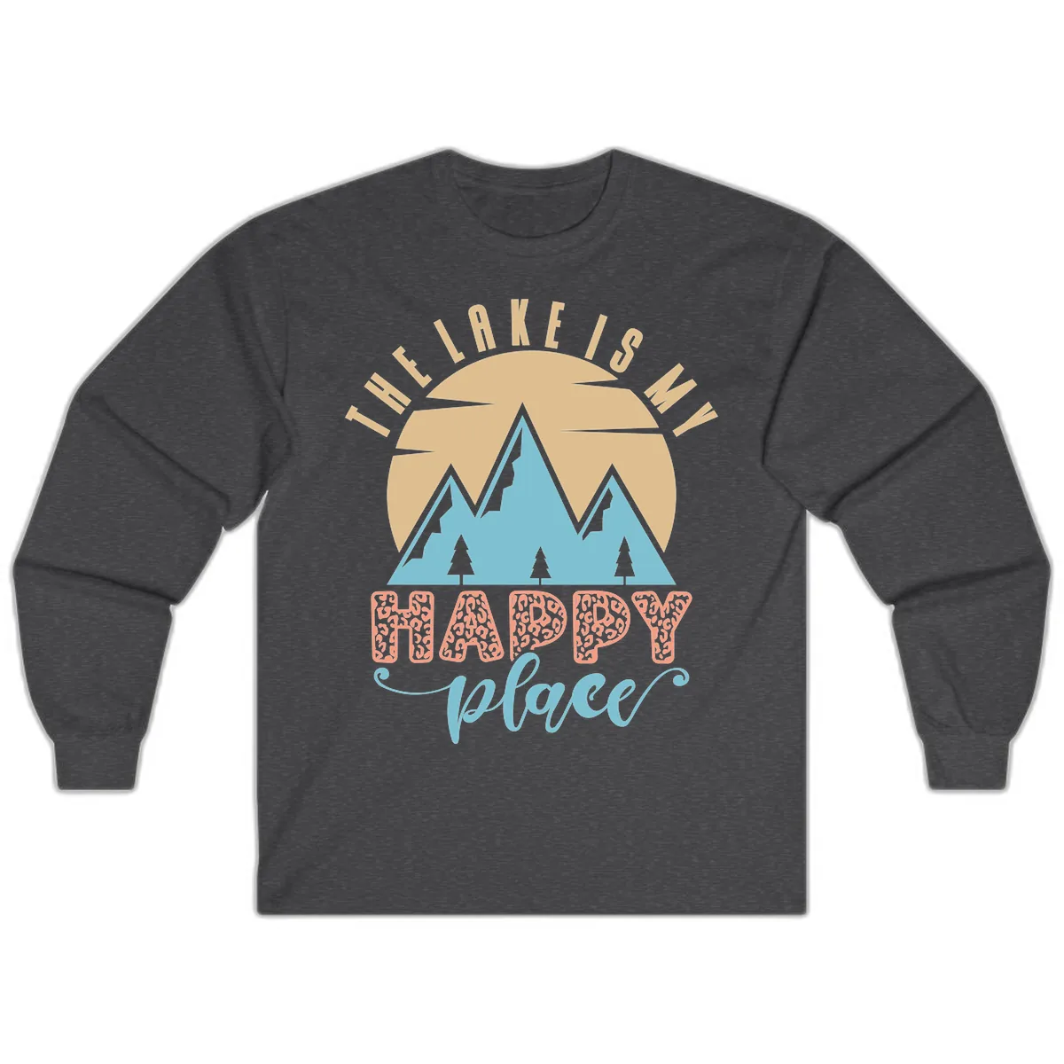 The Lake Is My Happy Place Design Long Sleeve in Dark Heather