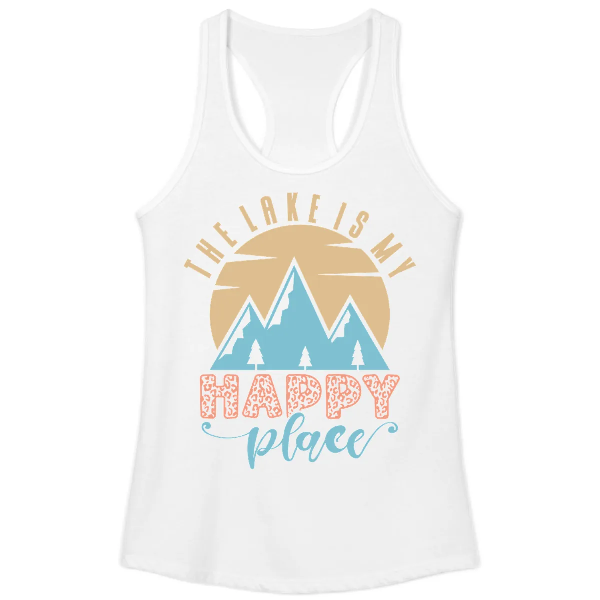 The Lake Is My Happy Place Design Ladies Tank in White