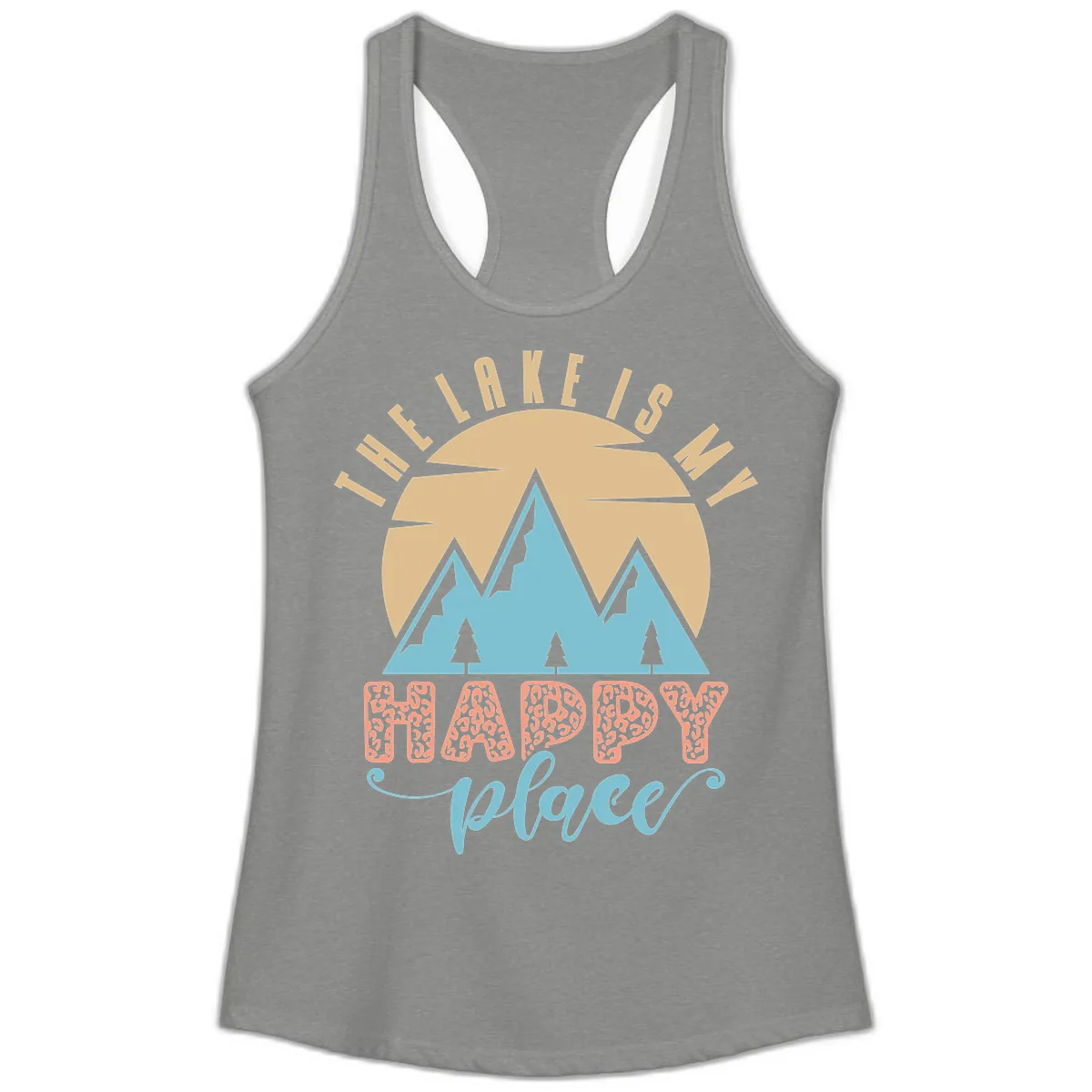 The Lake Is My Happy Place Design Ladies Tank in Heather Grey
