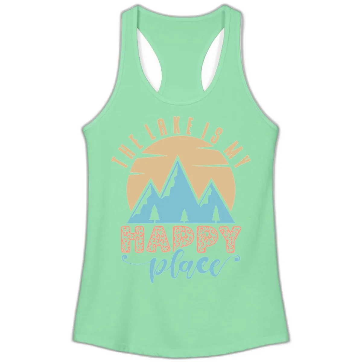 The Lake Is My Happy Place Design Ladies Tank in Solid Mint