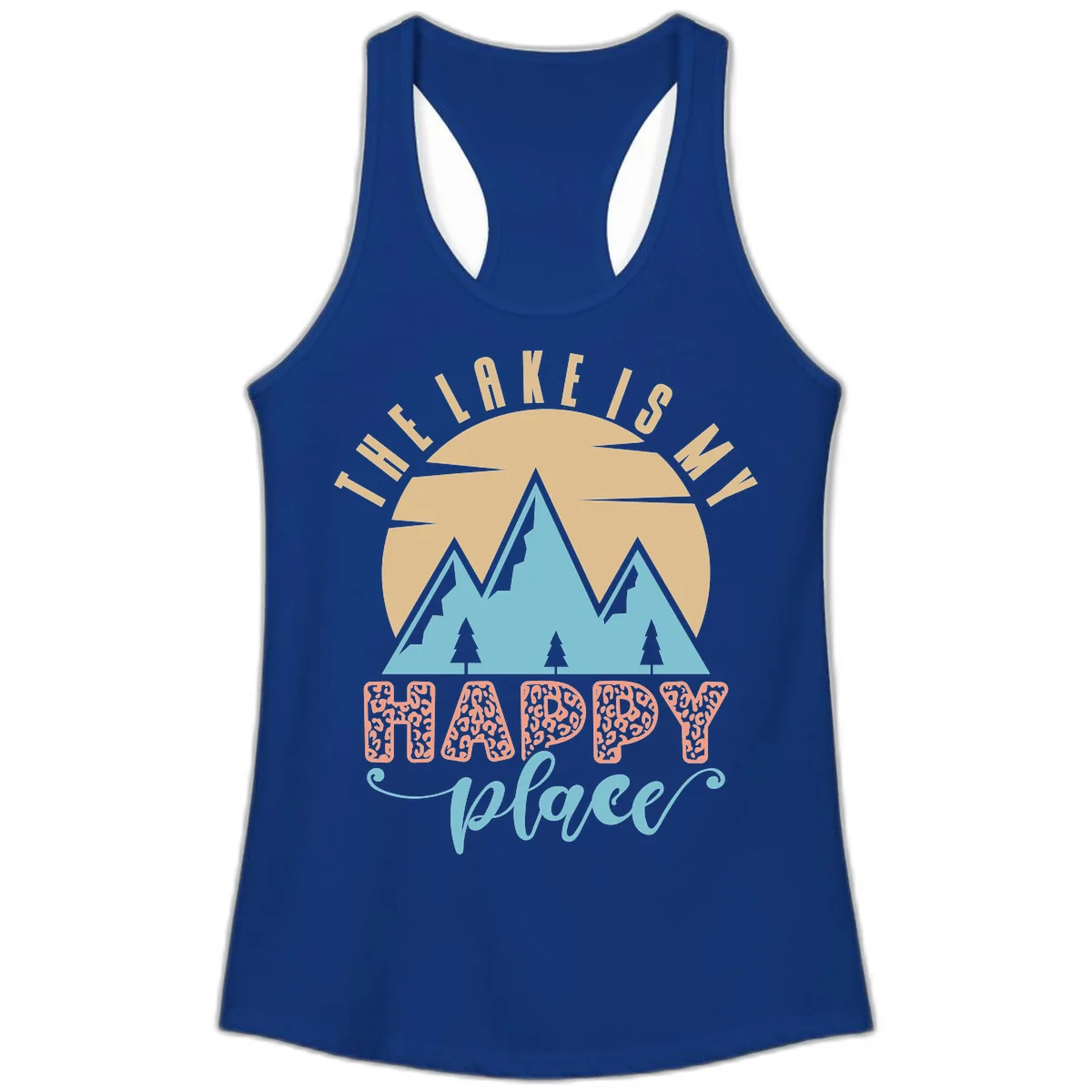 The Lake Is My Happy Place Design Ladies Tank in Solid Royal