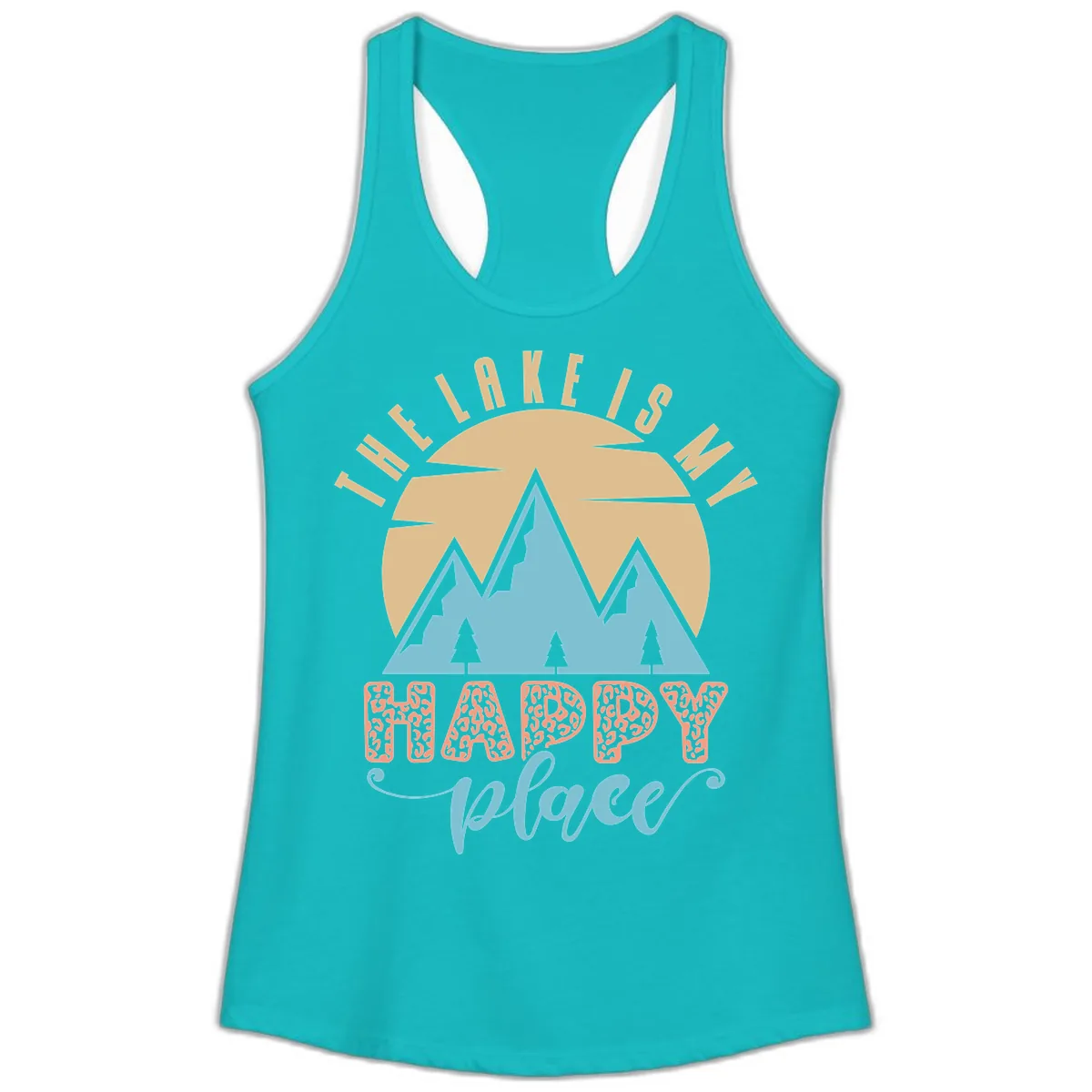 The Lake Is My Happy Place Design Ladies Tank in Tahiti Blue
