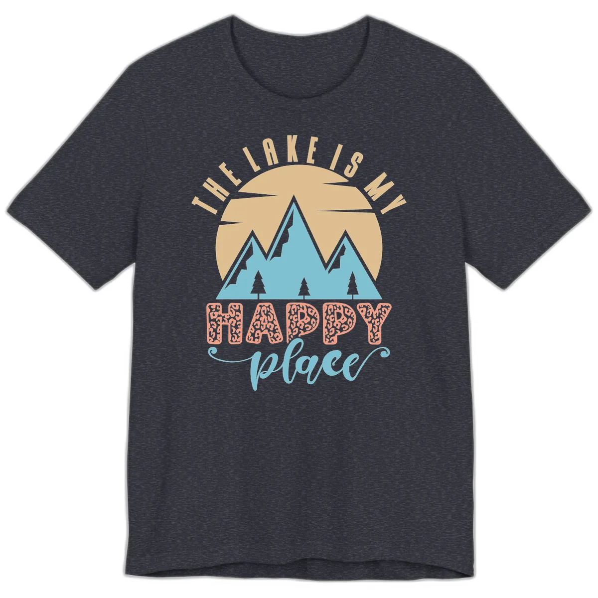 The Lake Is My Happy Place Design Premium T-Shirt in Heather Navy