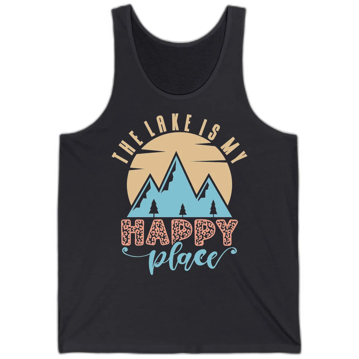 The Lake Is My Happy Place Design Tank in Dark Grey