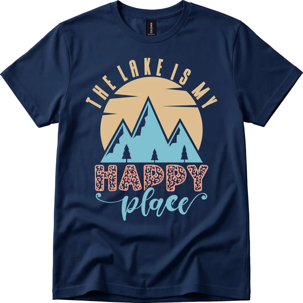 The Lake Is My Happy Place Design T-Shirt in Navy