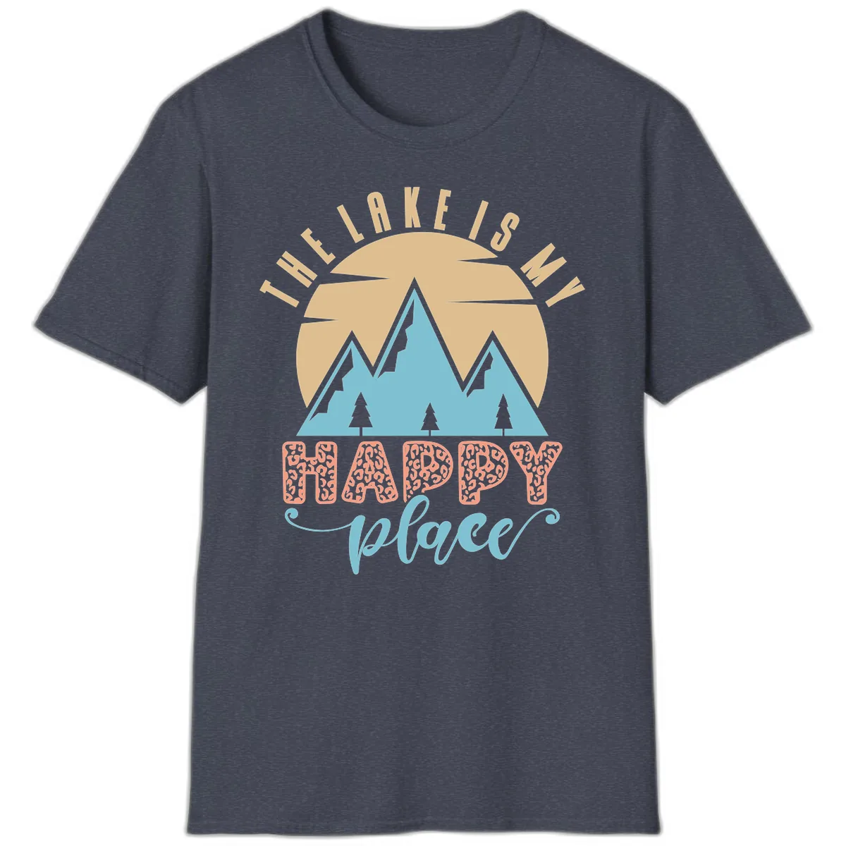 The Lake Is My Happy Place Design T-Shirt in Heather Navy