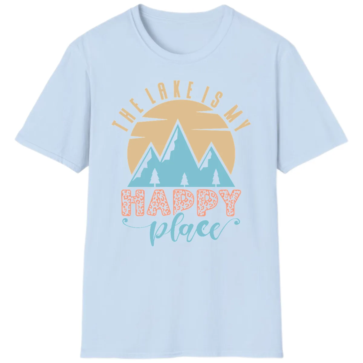 The Lake Is My Happy Place Design T-Shirt in Light Blue