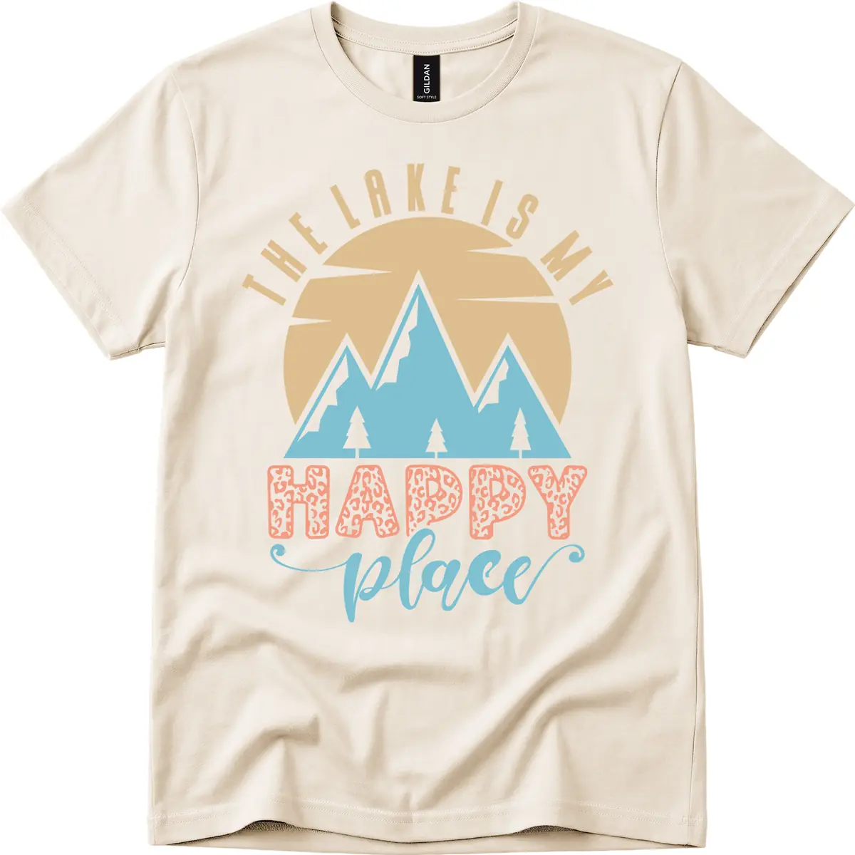 The Lake Is My Happy Place Design T-Shirt in Natural