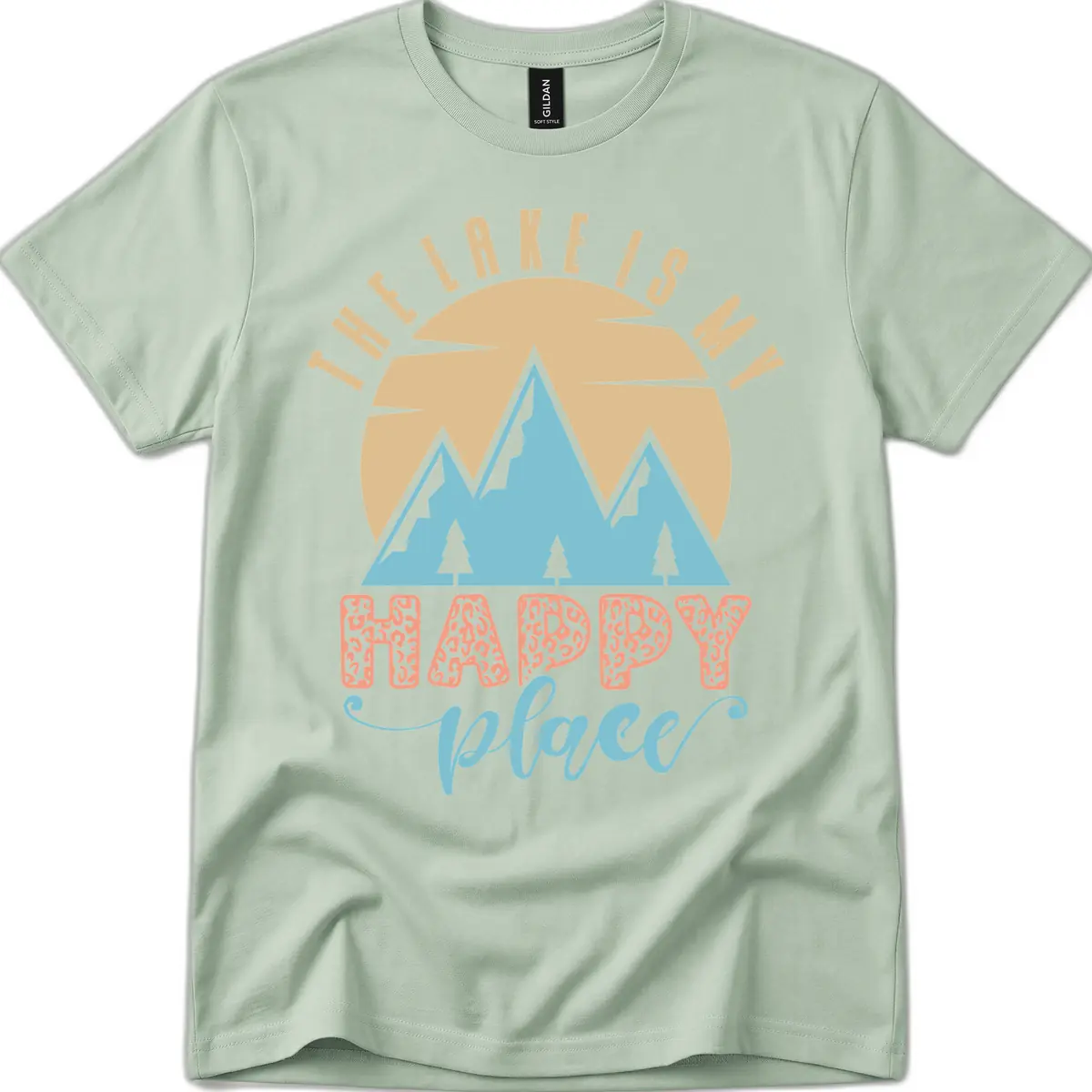 The Lake Is My Happy Place Design T-Shirt in Sage