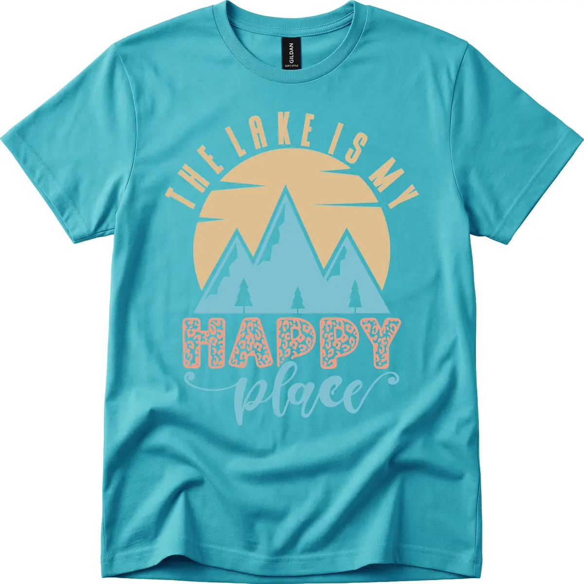 The Lake Is My Happy Place Design T-Shirt in Tropical Blue