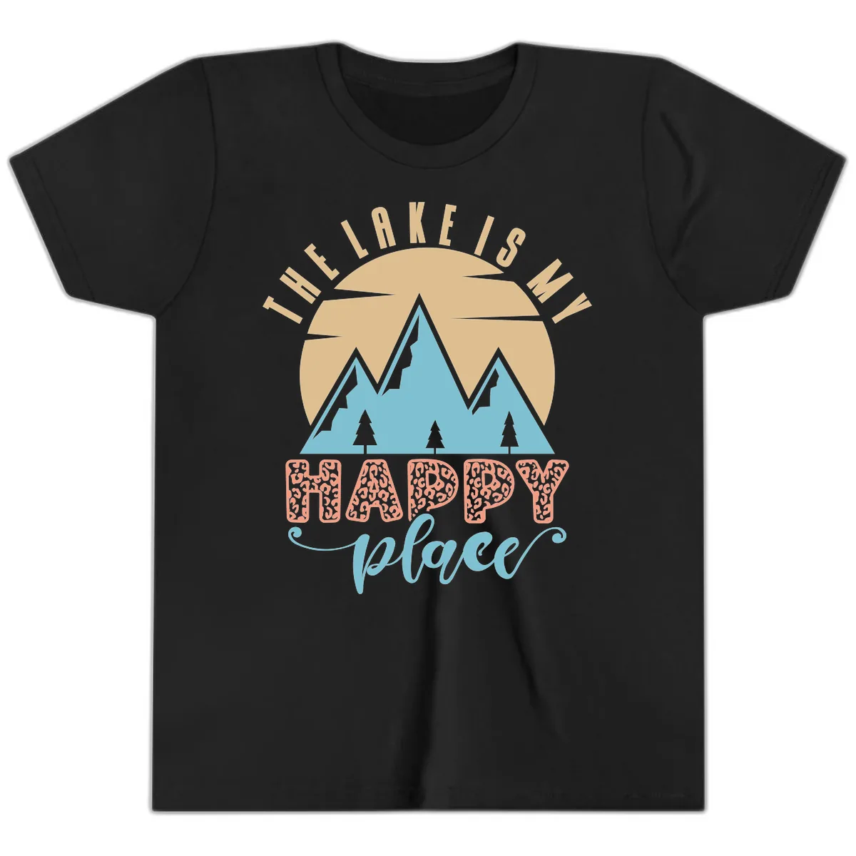 The Lake Is My Happy Place Design Youth T-Shirt in Black
