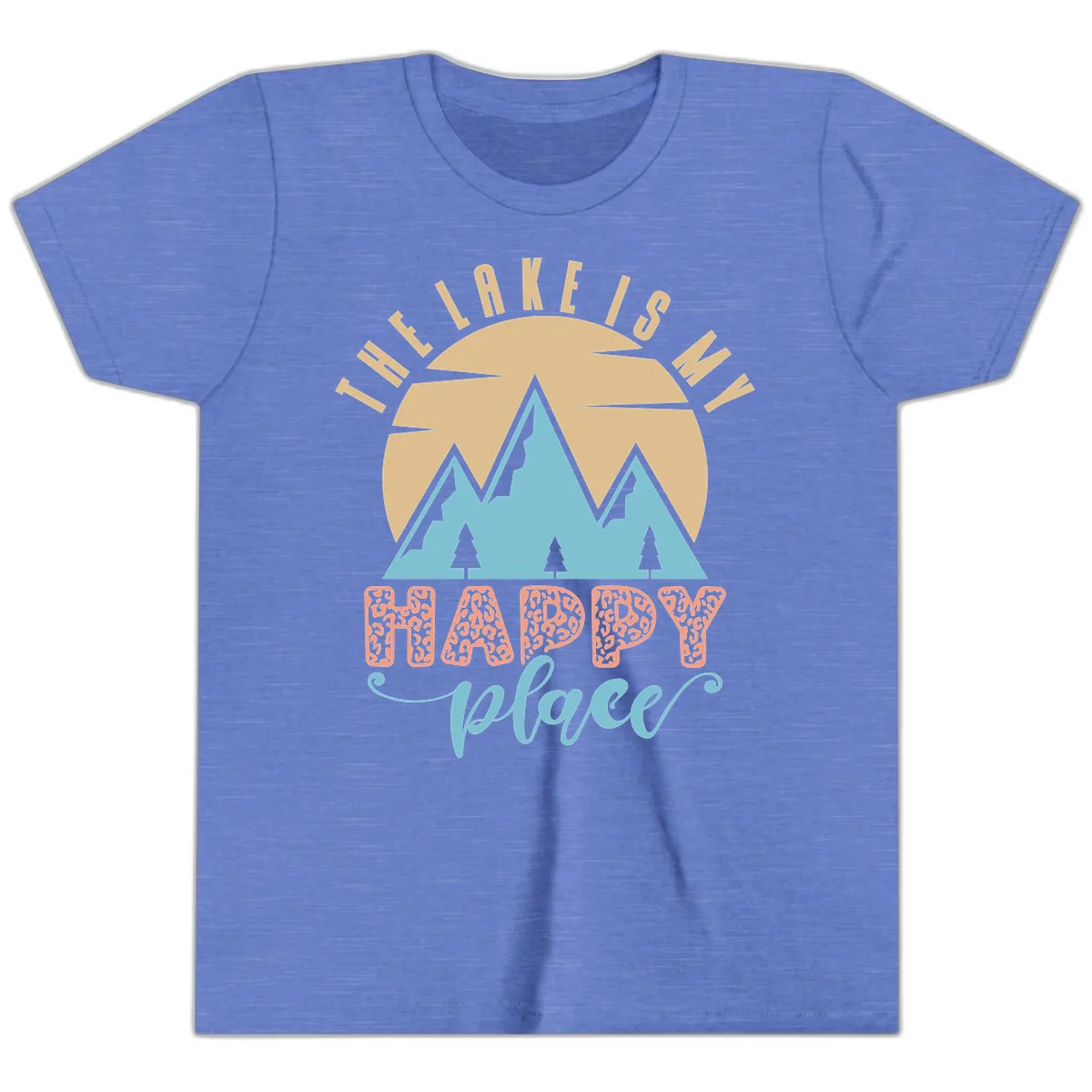 The Lake Is My Happy Place Design Youth T-Shirt in Heather Columbia Blue