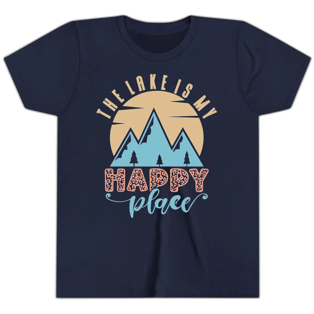 The Lake Is My Happy Place Design Youth T-Shirt in Navy