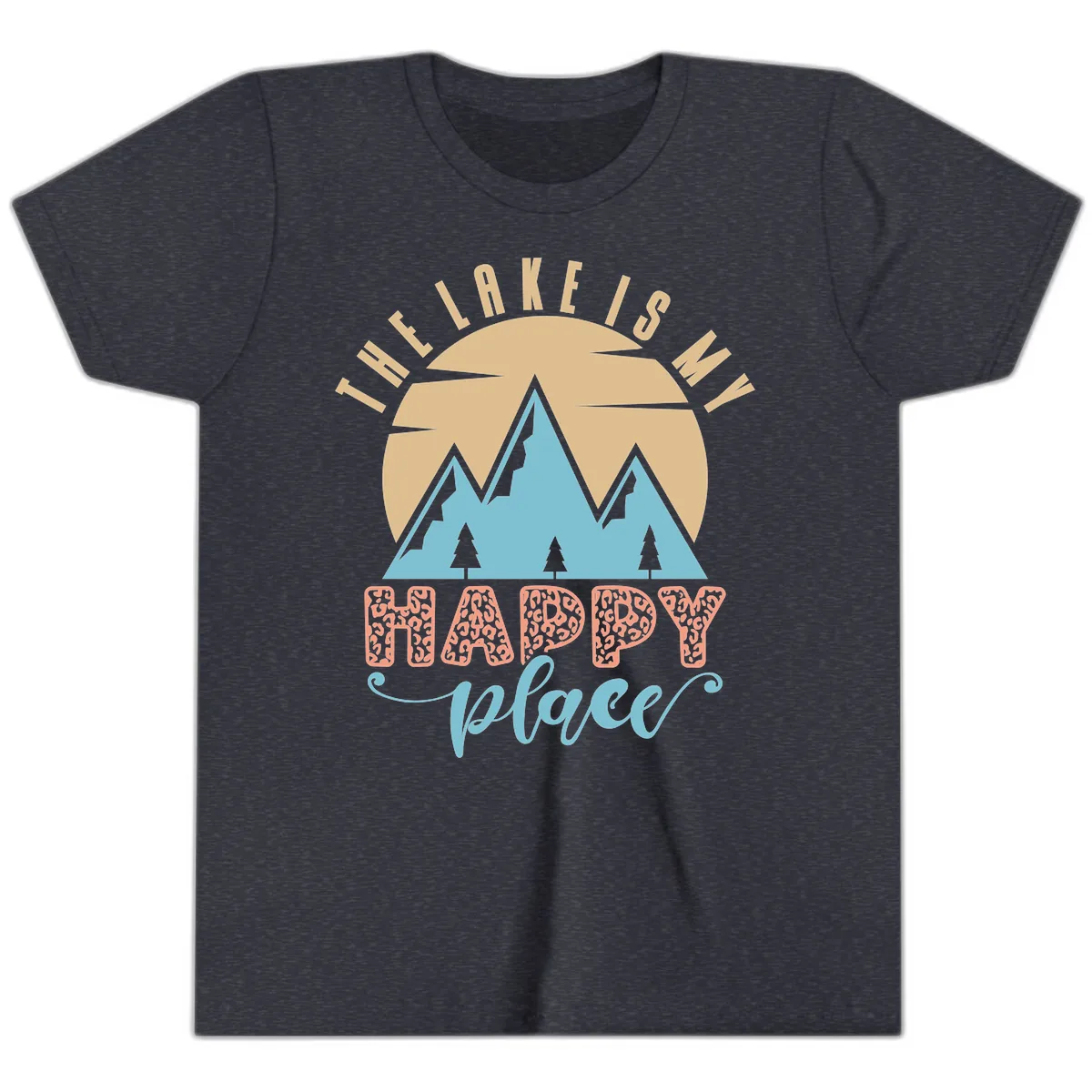 The Lake Is My Happy Place Design Youth T-Shirt in Heather Navy