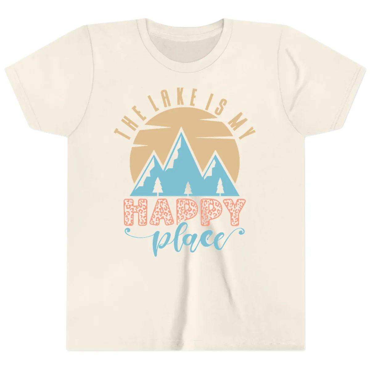The Lake Is My Happy Place Design Youth T-Shirt in Natural