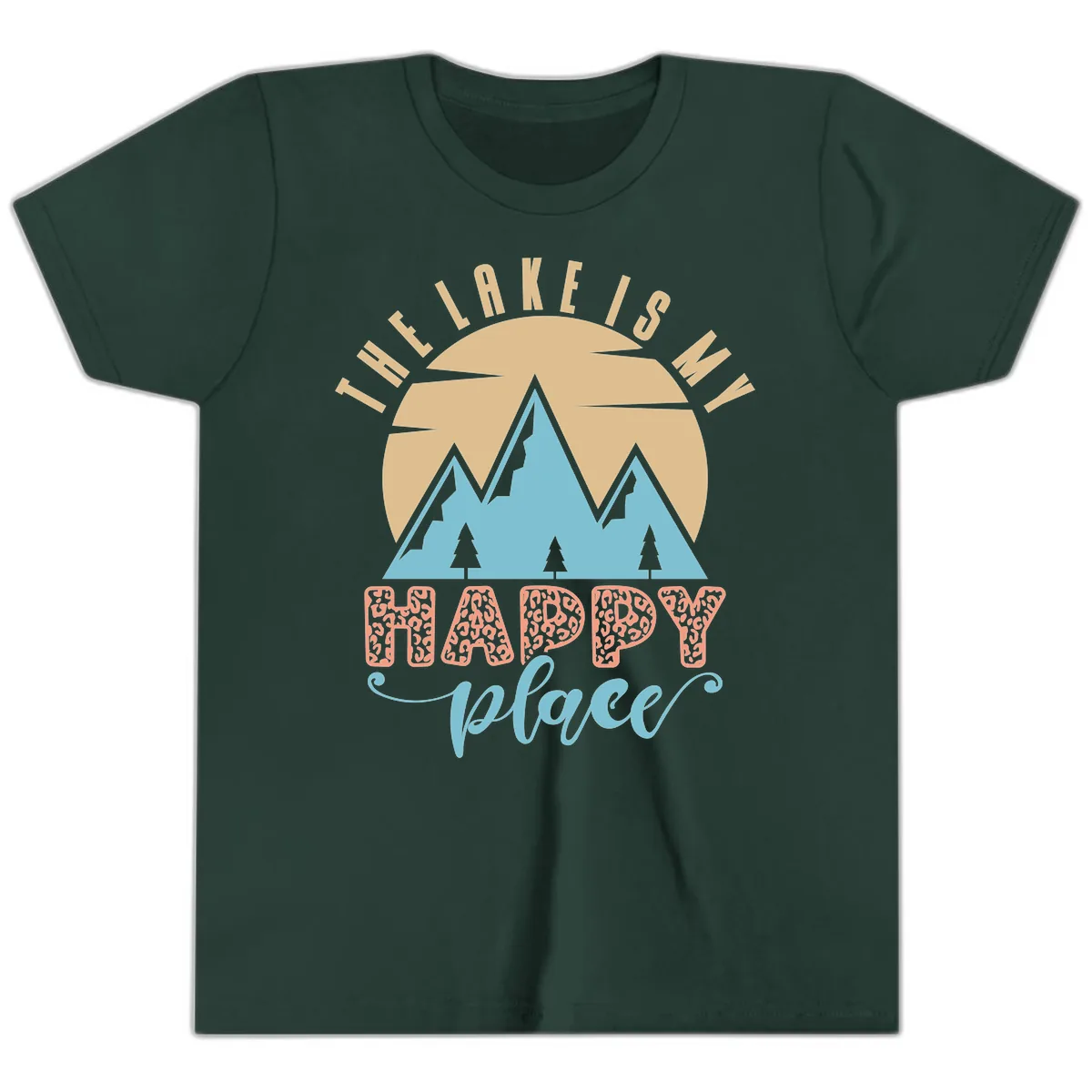 The Lake Is My Happy Place Design Youth T-Shirt in Forest