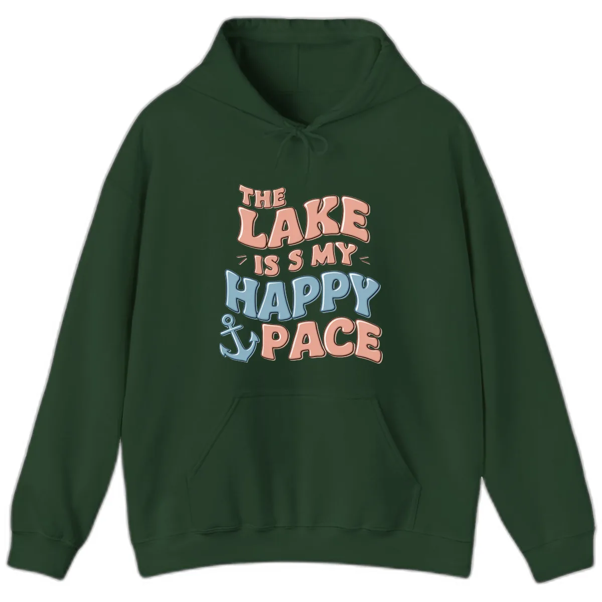 The Lake Is My Happy Place Hoodie in Forest Green
