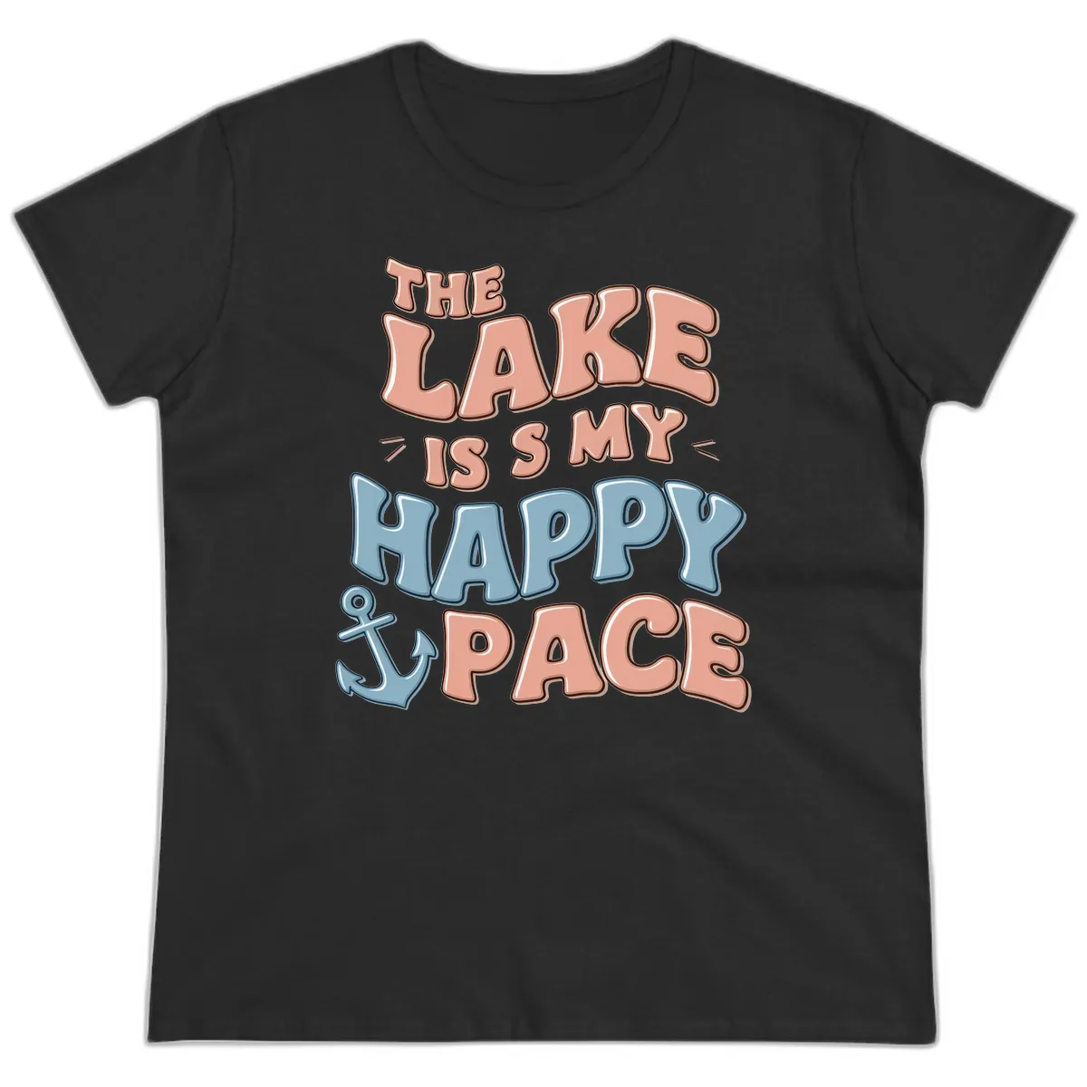 The Lake Is My Happy Place Ladies Tee in Black