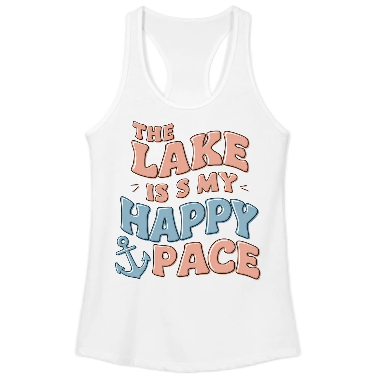 The Lake Is My Happy Place Ladies Tank in White