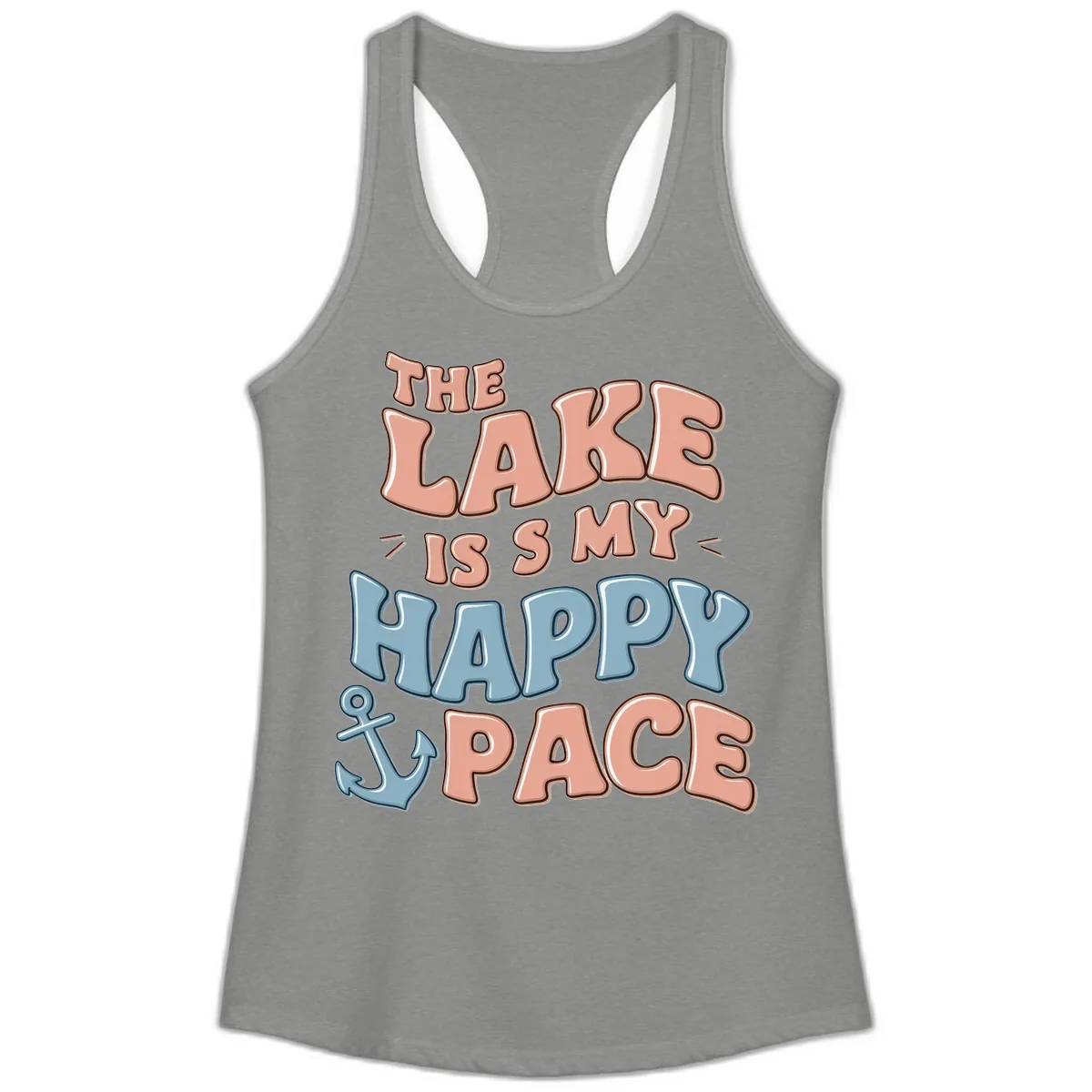 The Lake Is My Happy Place Ladies Tank in Heather Grey